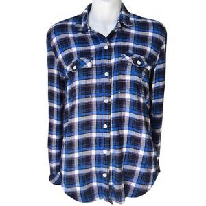 Gap Flannel Shirt Womens Medium Blue Pink Plaid Lumber Jill Cabincore‎ Grunge